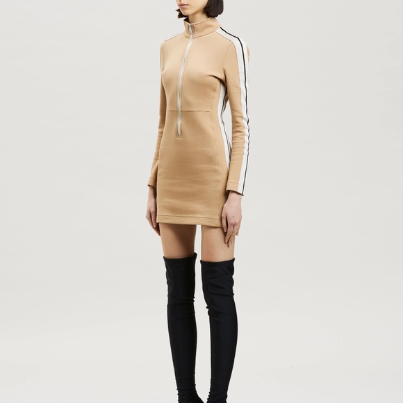 Palm Angels TRACK MINI DRESS  FITTED IN BEIGE WITH WHITE AT SLEEVES SIZE SMALL - Picture 2 of 8
